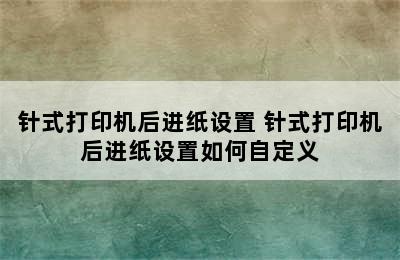 针式打印机后进纸设置 针式打印机后进纸设置如何自定义